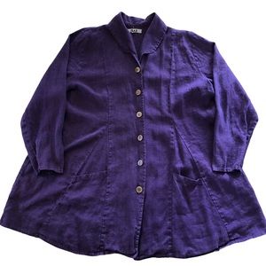 FLAX 100% Linen Lagenlook Swing Blazer 2XL Purple